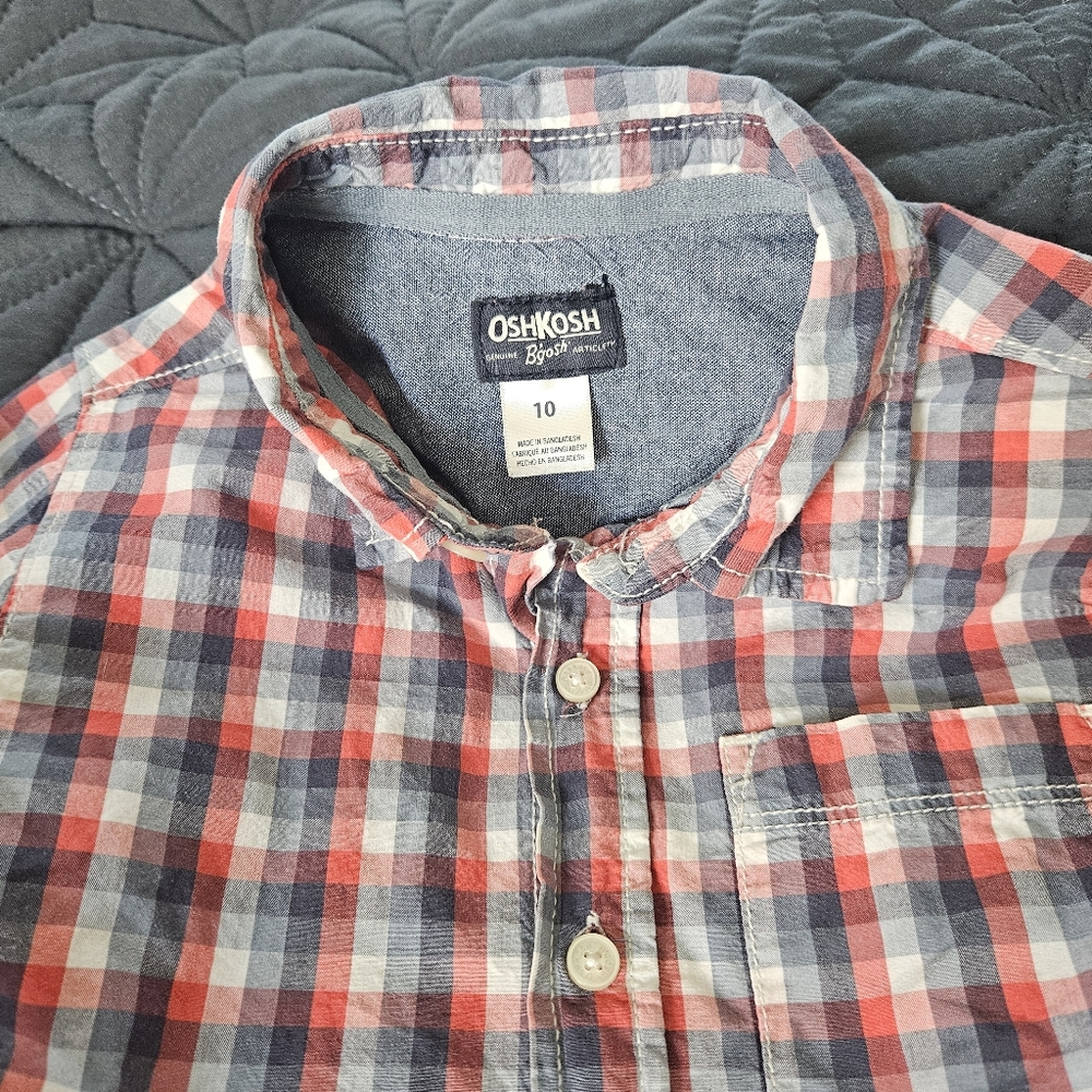 OshKosh B'gosh Boys Red White and Blue Plaid Shirt size 10